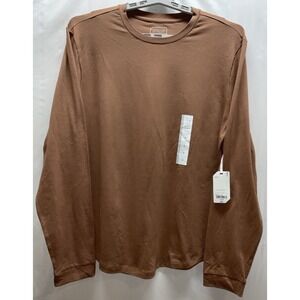 NWT Men's Stylus Crew Neck Long Sleeve‎ Stretch Cotton T-Shirt Carob Brown Large